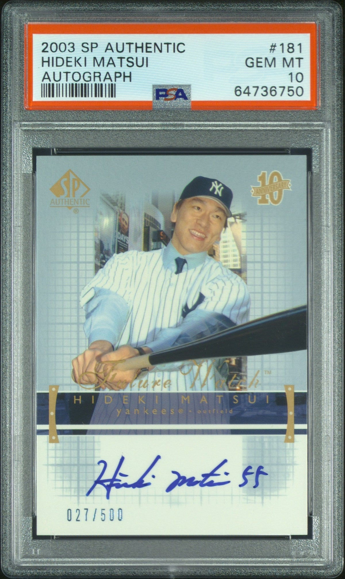2003 Sp Authentic #181 Hideki Matsui Autograph PSA 10