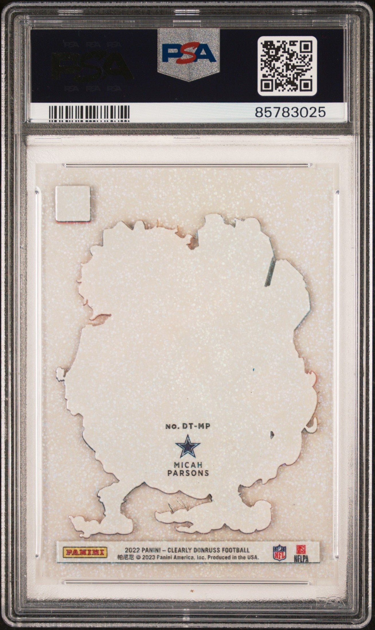 rear card 2022 PANINI CLEARLY DONRUSS DOWNTOWN MICAH PARSONS DOWNTOWN-HOLO PLATINUM 1/1 PSA GEM MT 10 