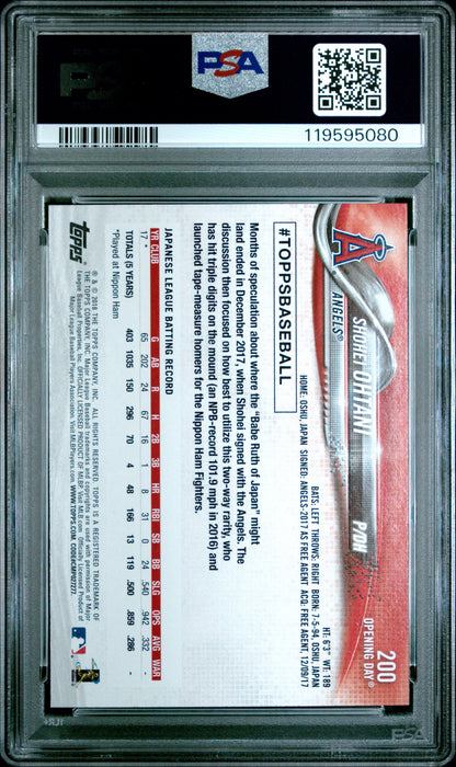 rear card 2018 TOPPS OPENING DAY SHOHEI OHTANI PURPLE FOIL PSA GEM MT 10 