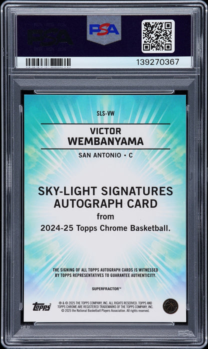 rear card 2024 TOPPS CHROME SKY-LIGHT SIGNATURES VICTOR WEMBANYAMA SKY-LIGHT SIG-SUPER 1/1 PSA NM 7 