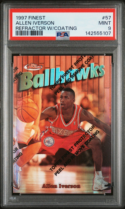 front card 1997 FINEST ALLEN IVERSON REFRACTOR W/COATING PSA MINT 9 