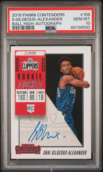 front card 2018 PANINI CONTENDERS S.GILGEOUS-ALEXANDER VARIATION-AUTOGRAPH PSA GEM MT 10 