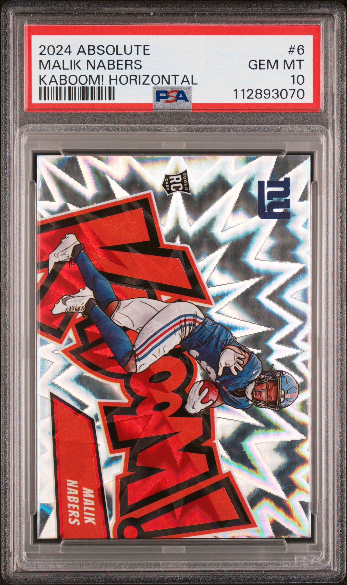 front card 2024 PANINI ABSOLUTE KABOOM! HORIZONTAL MALIK NABERS  PSA GEM MT 10 
