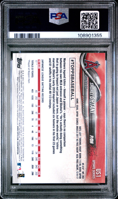 rear card 2018 TOPPS UPDATE SHOHEI OHTANI WARM-UP SHIRT PSA GEM MT 10 