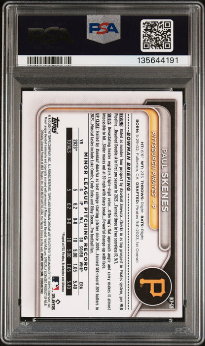 rear card 2025 TOPPS ARCHIVES SIGNATURE SERIES PAUL SKENES 24 BWM CH PRS-LNR GLW RF 1/1 PSA NM-MT 8 