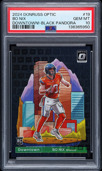 front card 2024 PANINI DONRUSS OPTIC DOWNTOWN! BO NIX DOWNTOWN!-BLACK PANDORA PSA GEM MT 10 