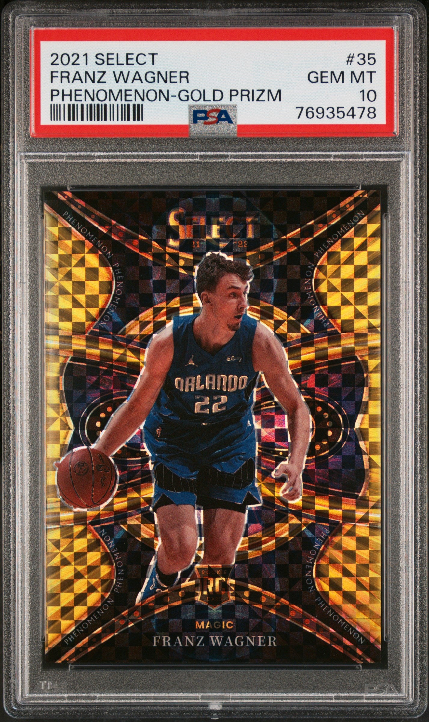 front card 2021 PANINI SELECT PHENOMENON FRANZ WAGNER PHENOMENON-GOLD PRIZM PSA GEM MT 10 