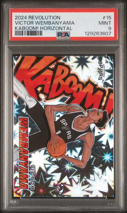 front card 2024 PANINI REVOLUTION KABOOM! HORIZONTAL VICTOR WEMBANYAMA  PSA MINT 9 