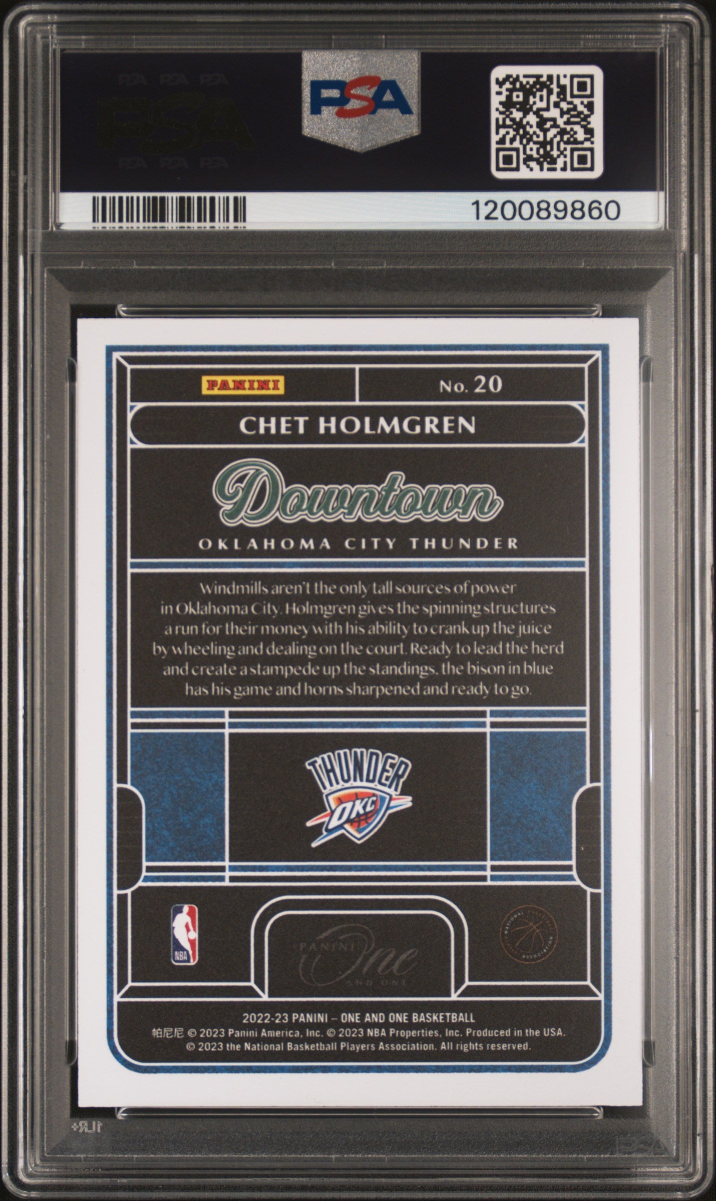 rear card 2022 PANINI ONE AND ONE DOWNTOWN CHET HOLMGREN  PSA MINT 9 